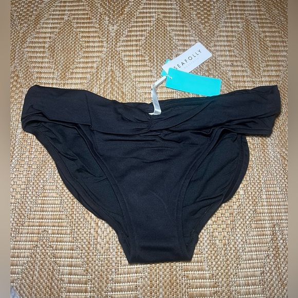SEAFOLLY Women's V-Band Retro Black Bathing Suit Bottom, US Size 12, NWT - Picture 1 of 8